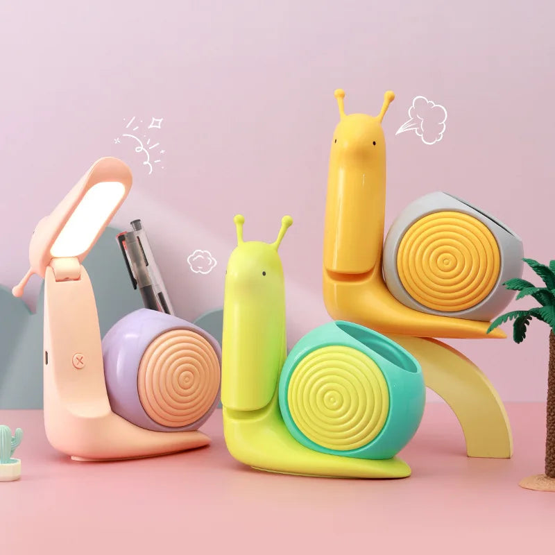Snail Night Lamp with Pen Holder – Cute LED Desk Lamp for Kids | Snail Pen Holder Table Light, Adjustable Study Lamp & Night Light for Children’s Room Multicolor 1pc