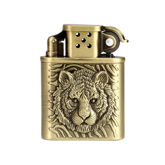 Tiger Embossed Metal Pocket Lighter – Windproof, Refillable, Slim Cigarette Lighter, Durable & Portable 1pc