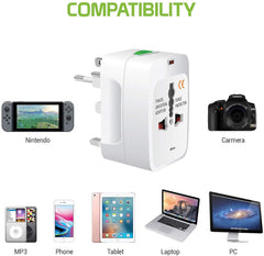 Universal Travel Adapter with 2 USB Ports | All-in-One International Plug Converter | Portable Worldwide Power Adapter Charger White 1pc
