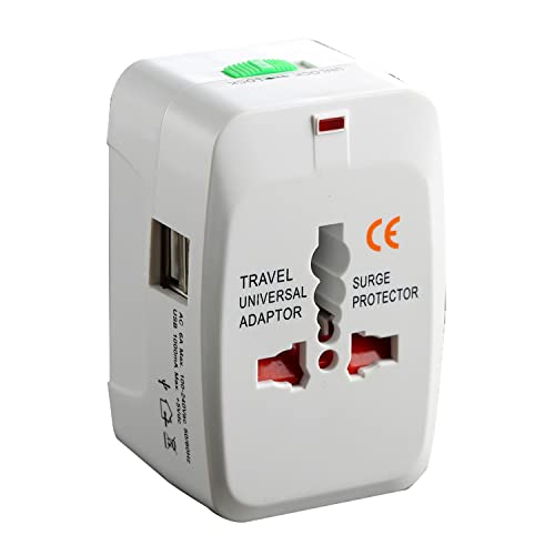 Universal Travel Adapter with 2 USB Ports | All-in-One International Plug Converter | Portable Worldwide Power Adapter Charger White 1pc